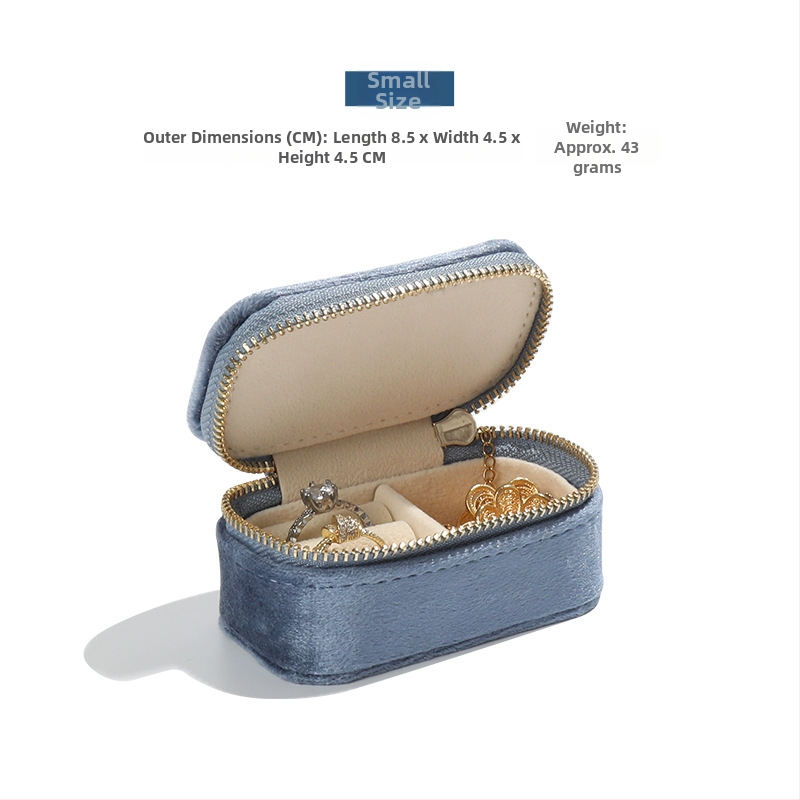 Rīsu velūra juvelierizstrādājumu kastīte prsteniem, auskarām un kulonam — pārnēsājama, augstas kvalitātes iepakojums