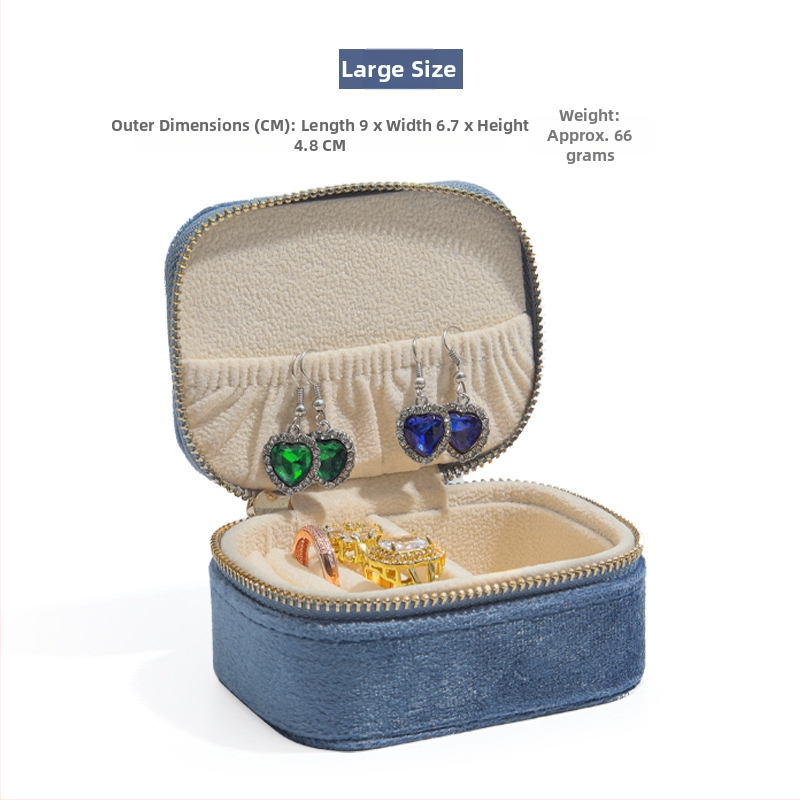 Rīsu velūra juvelierizstrādājumu kastīte prsteniem, auskarām un kulonam — pārnēsājama, augstas kvalitātes iepakojums