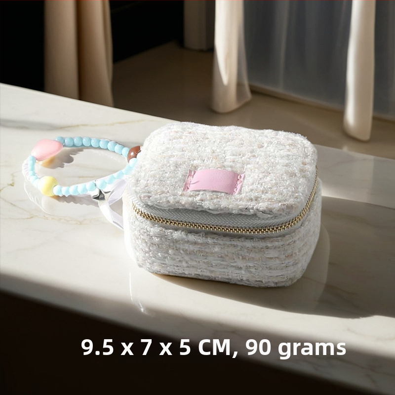 Rīsu velūra juvelierizstrādājumu kastīte prsteniem, auskarām un kulonam — pārnēsājama, augstas kvalitātes iepakojums