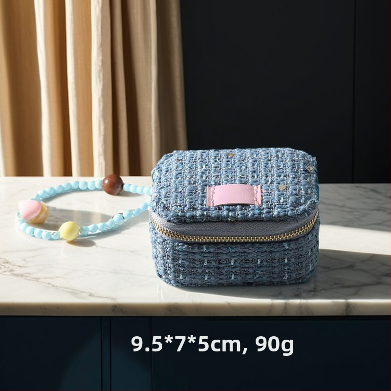 Rīsu velūra juvelierizstrādājumu kastīte prsteniem, auskarām un kulonam — pārnēsājama, augstas kvalitātes iepakojums