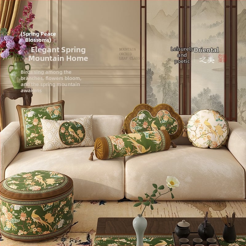 Juosmens palaikymo pagalvė - cilindrinė forma su Ruyi, Kinų stiliaus, poliesterio išorė, PP vatos užpildas, augalų ir gėlių raštas, spaudinė audinys