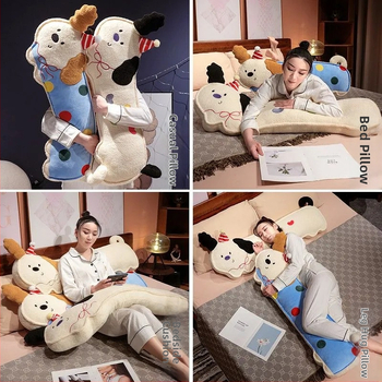 Ilga pagalvė su taškuotu šunimi mergaitėms, kojų atrama miego metu šonu, juosmens parama, audinio užvalkalas, PP medvilnės užpildas