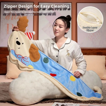 Ilga pagalvė su taškuotu šunimi mergaitėms, kojų atrama miego metu šonu, juosmens parama, audinio užvalkalas, PP medvilnės užpildas