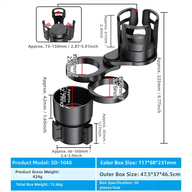 Shunwei SD-1039 Auto tassihoidik – ABS/PC, Ühilduv originaalse tassihoidjaga, Kohandatav