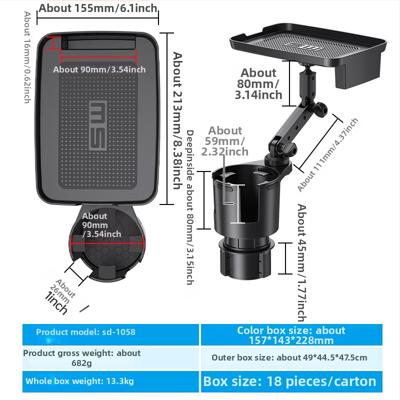 Shunwei SD-1039 Auto tassihoidik – ABS/PC, Ühilduv originaalse tassihoidjaga, Kohandatav