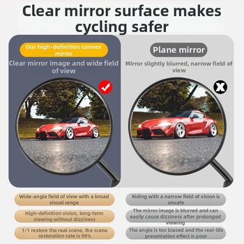 HD galinio vaizdo veidrodėlis elektriniams transporteriams – trumpas strypas, apvalus konveksinis veidrodėlis, 180° reguliavimas, 8 mm dviejų skylių tvirtinimas