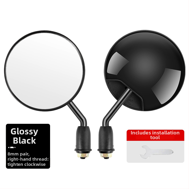 HD galinio vaizdo veidrodėlis elektriniams transporteriams – trumpas strypas, apvalus konveksinis veidrodėlis, 180° reguliavimas, 8 mm dviejų skylių tvirtinimas