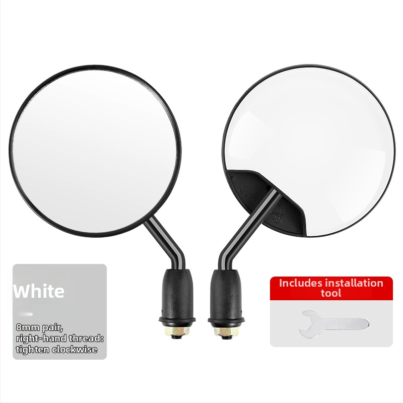 HD galinio vaizdo veidrodėlis elektriniams transporteriams – trumpas strypas, apvalus konveksinis veidrodėlis, 180° reguliavimas, 8 mm dviejų skylių tvirtinimas