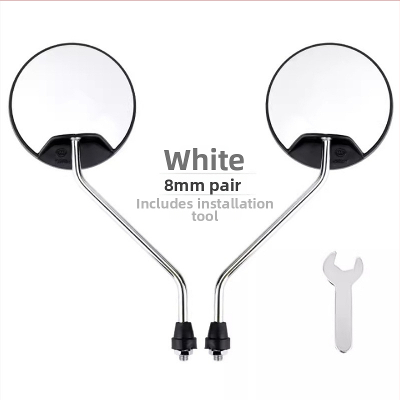 HD galinio vaizdo veidrodėlis elektriniams transporteriams – trumpas strypas, apvalus konveksinis veidrodėlis, 180° reguliavimas, 8 mm dviejų skylių tvirtinimas