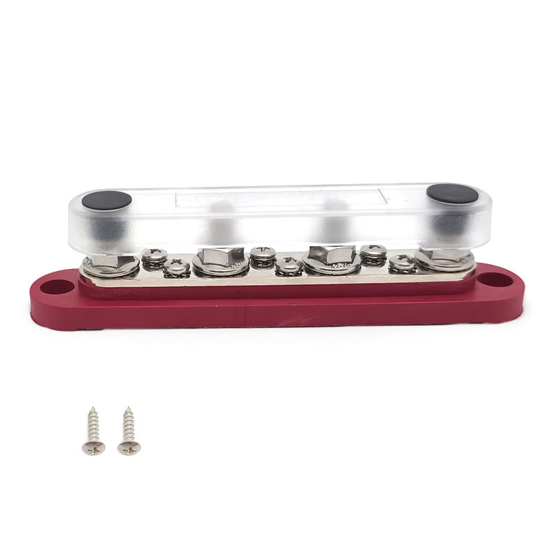 Kopinė busbar paskirstymo juosta 12-48V DC sistemoms, 4- arba 6-kanalų, modeliai XHLP-M8-6 ir XHLP-M8-4-M4-6