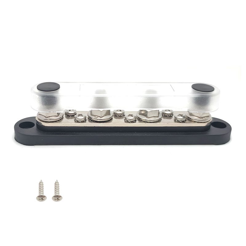 Kopinė busbar paskirstymo juosta 12-48V DC sistemoms, 4- arba 6-kanalų, modeliai XHLP-M8-6 ir XHLP-M8-4-M4-6