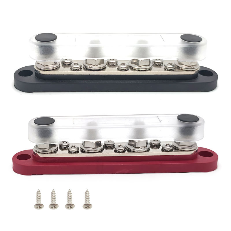 Kopinė busbar paskirstymo juosta 12-48V DC sistemoms, 4- arba 6-kanalų, modeliai XHLP-M8-6 ir XHLP-M8-4-M4-6