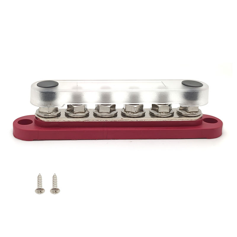 Kopinė busbar paskirstymo juosta 12-48V DC sistemoms, 4- arba 6-kanalų, modeliai XHLP-M8-6 ir XHLP-M8-4-M4-6