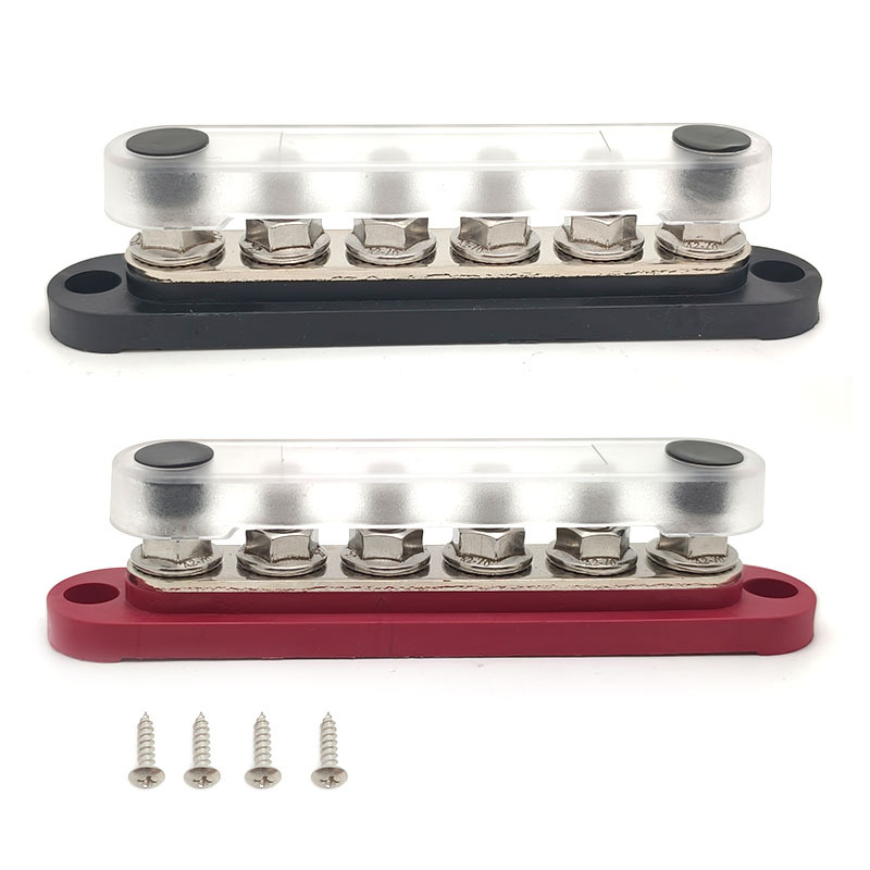 Kopinė busbar paskirstymo juosta 12-48V DC sistemoms, 4- arba 6-kanalų, modeliai XHLP-M8-6 ir XHLP-M8-4-M4-6