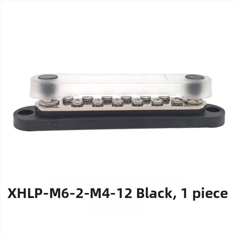 Kopinė busbar paskirstymo juosta 12-48V DC sistemoms, 4- arba 6-kanalų, modeliai XHLP-M8-6 ir XHLP-M8-4-M4-6