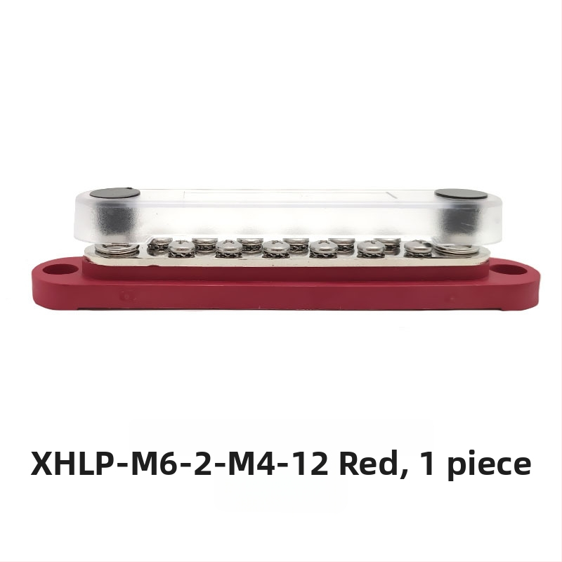 Kopinė busbar paskirstymo juosta 12-48V DC sistemoms, 4- arba 6-kanalų, modeliai XHLP-M8-6 ir XHLP-M8-4-M4-6
