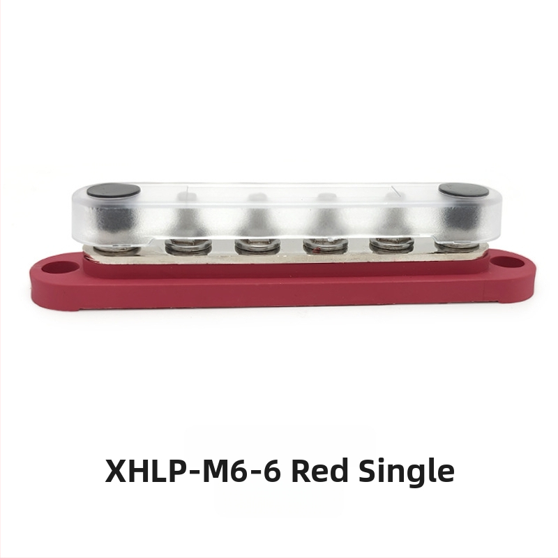 Kopinė busbar paskirstymo juosta 12-48V DC sistemoms, 4- arba 6-kanalų, modeliai XHLP-M8-6 ir XHLP-M8-4-M4-6