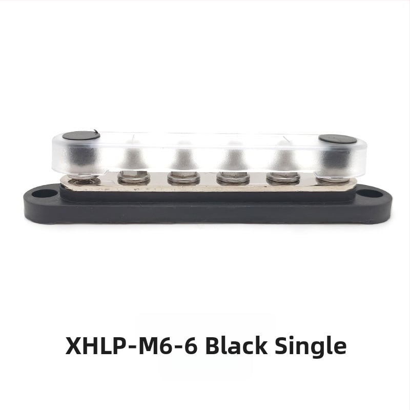 Kopinė busbar paskirstymo juosta 12-48V DC sistemoms, 4- arba 6-kanalų, modeliai XHLP-M8-6 ir XHLP-M8-4-M4-6