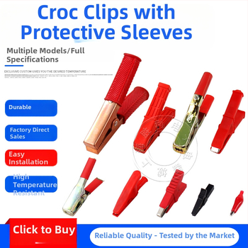 Iš gryno vario pagamintas krokodilo klipsas su gaubteliu laidimu ir automobilio akumuliatoriaus testavimui