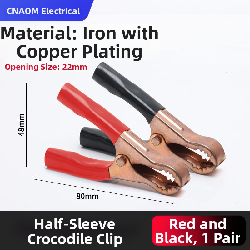 Iš gryno vario pagamintas krokodilo klipsas su gaubteliu laidimu ir automobilio akumuliatoriaus testavimui