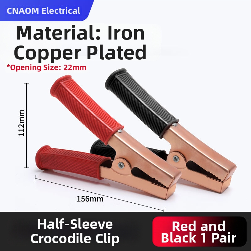 Iš gryno vario pagamintas krokodilo klipsas su gaubteliu laidimu ir automobilio akumuliatoriaus testavimui