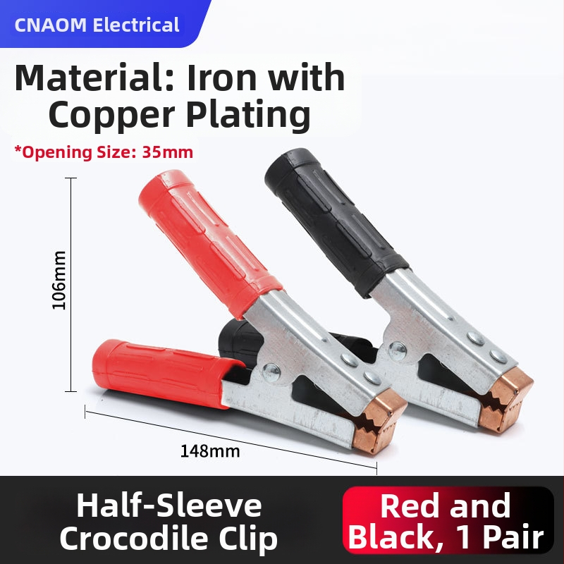 Iš gryno vario pagamintas krokodilo klipsas su gaubteliu laidimu ir automobilio akumuliatoriaus testavimui