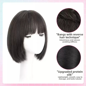 Parukos moterims — pilna galvos paruka, natūralus vaizdas, bob šukuosena, rankų darbo, atsparios aukštai temperatūrai pluoštai