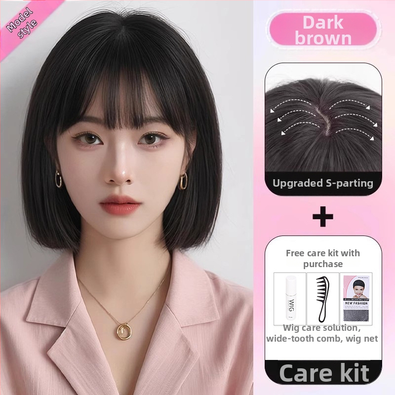 Parukos moterims — pilna galvos paruka, natūralus vaizdas, bob šukuosena, rankų darbo, atsparios aukštai temperatūrai pluoštai