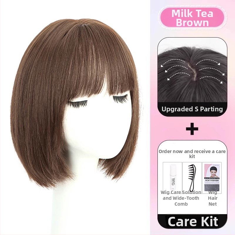 Parukos moterims — pilna galvos paruka, natūralus vaizdas, bob šukuosena, rankų darbo, atsparios aukštai temperatūrai pluoštai