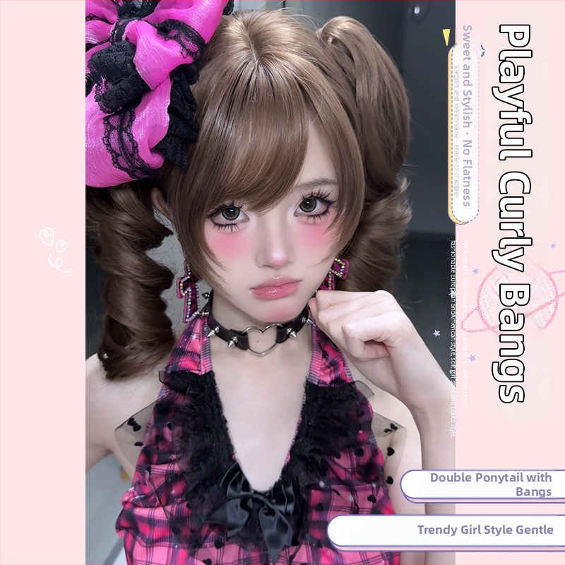 Moteriška plaukka, natūralus jaunatviškas įvaizdis, dvigubi kasneliai, tigro burnos klipas, Romos garbanos, Lolita stilius