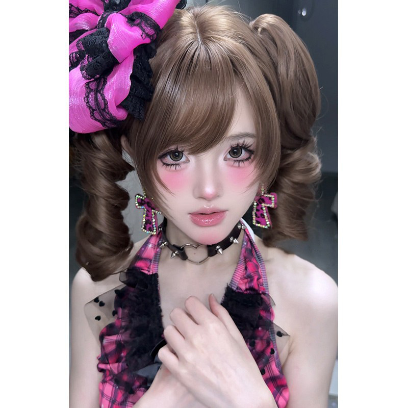 Perucă pentru femei, aspect natural tineresc, cozi duble, clips cu gură de tigru, bucle romane