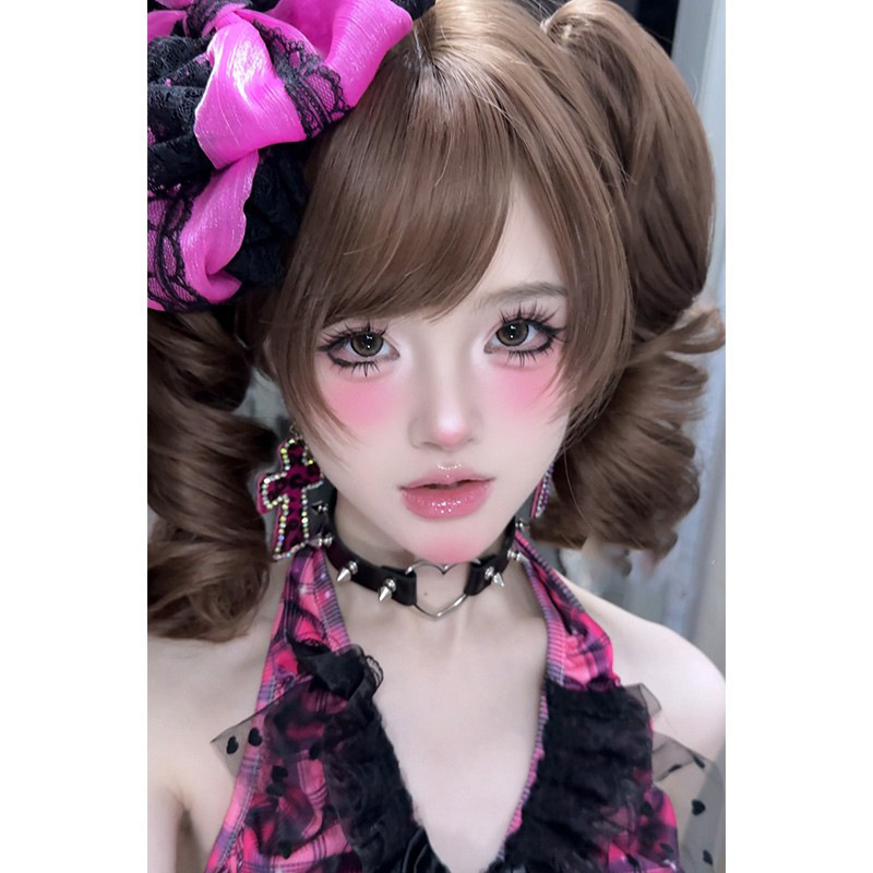 Perucă pentru femei, aspect natural tineresc, cozi duble, clips cu gură de tigru, bucle romane