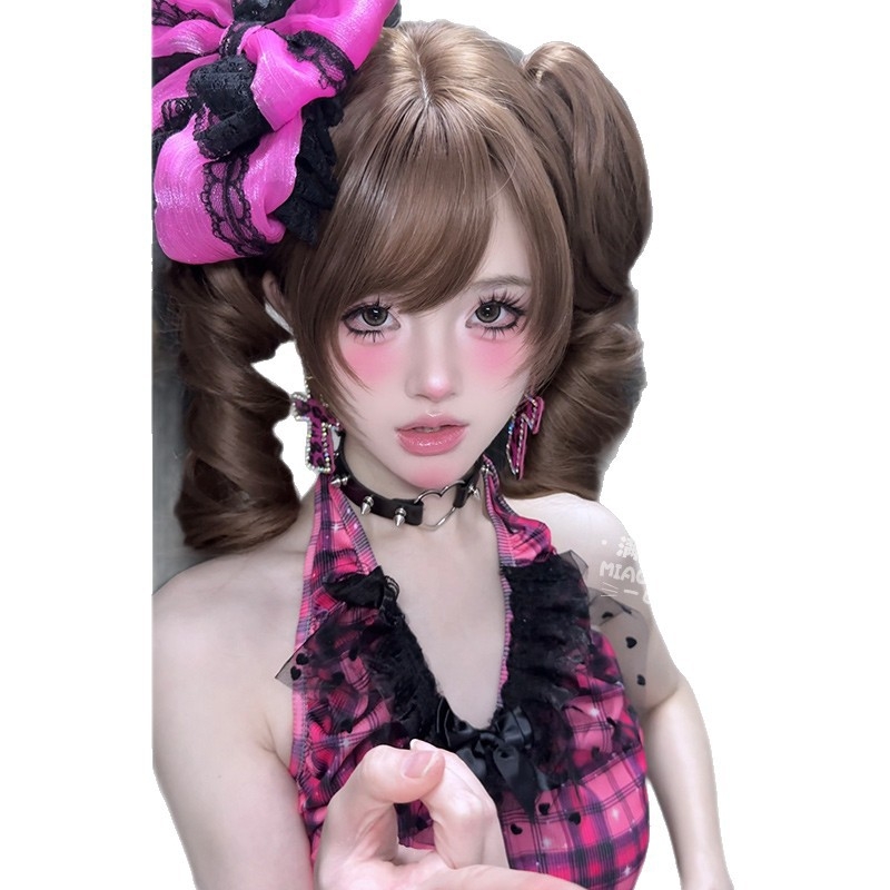 Perucă pentru femei, aspect natural tineresc, cozi duble, clips cu gură de tigru, bucle romane