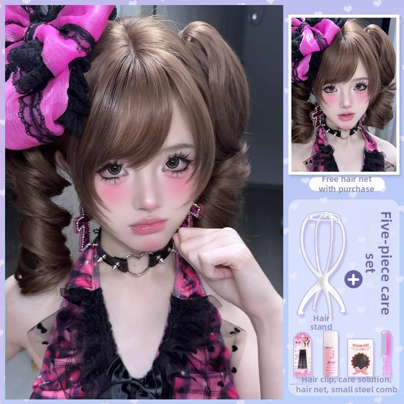 Moteriška plaukka, natūralus jaunatviškas įvaizdis, dvigubi kasneliai, tigro burnos klipas, Romos garbanos, Lolita stilius