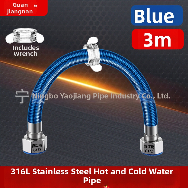 316L nerūdijančio plieno gofruota žarna vandens tiekimui — įvadas į boilerį šildytuvą, karštam ir šaltam vandeniui, temperatūros diapazonas -20…150 °C