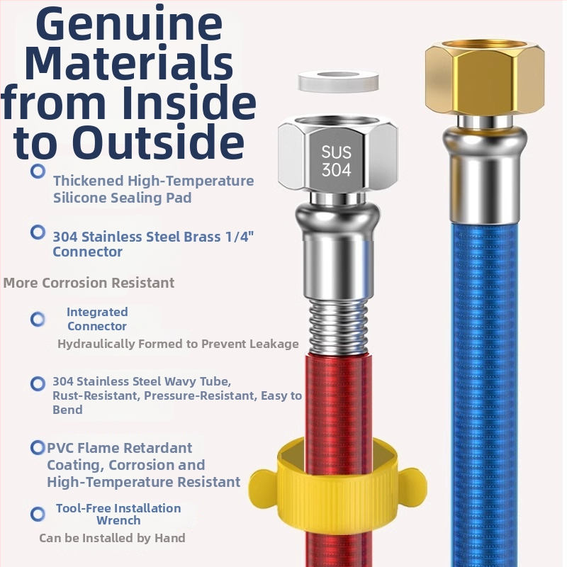 304 roostevabast teras gofreeritud veeboileri sisselaske voolik, keermestatud ühendus, nimipinge 1, töötemperatuur 99°C