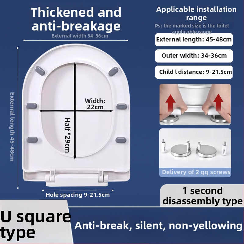 Toaletės dangtelis su lėtu uždarymu; UOV tipo; iš PP plokštės; U formos; skylučių atstumas 8–25 mm