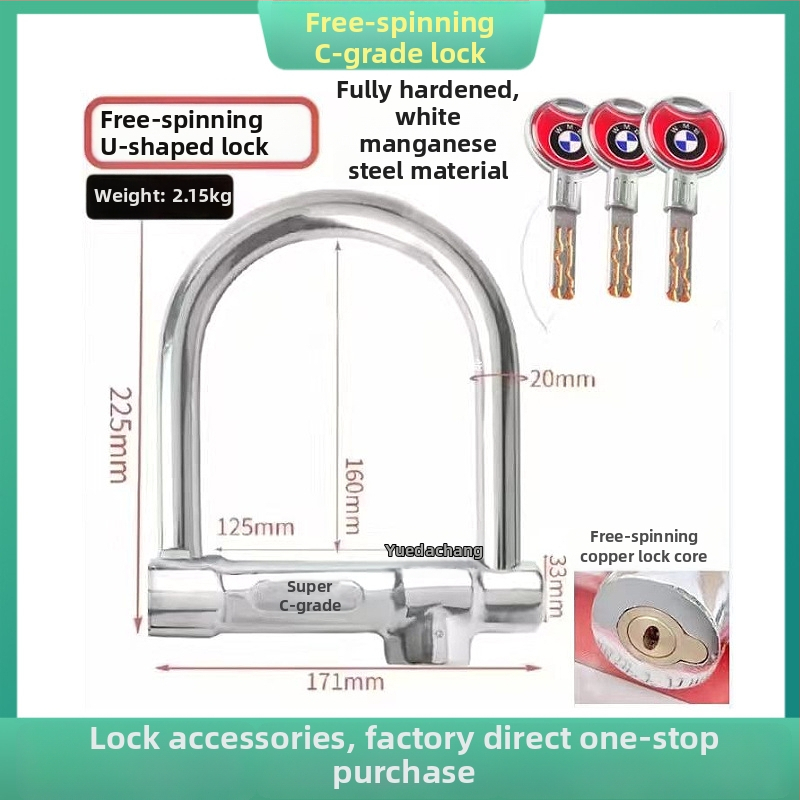 U-kujuline lukk jalgratastele ja mootorratastele, terasest, veekindel, mitmekülgne