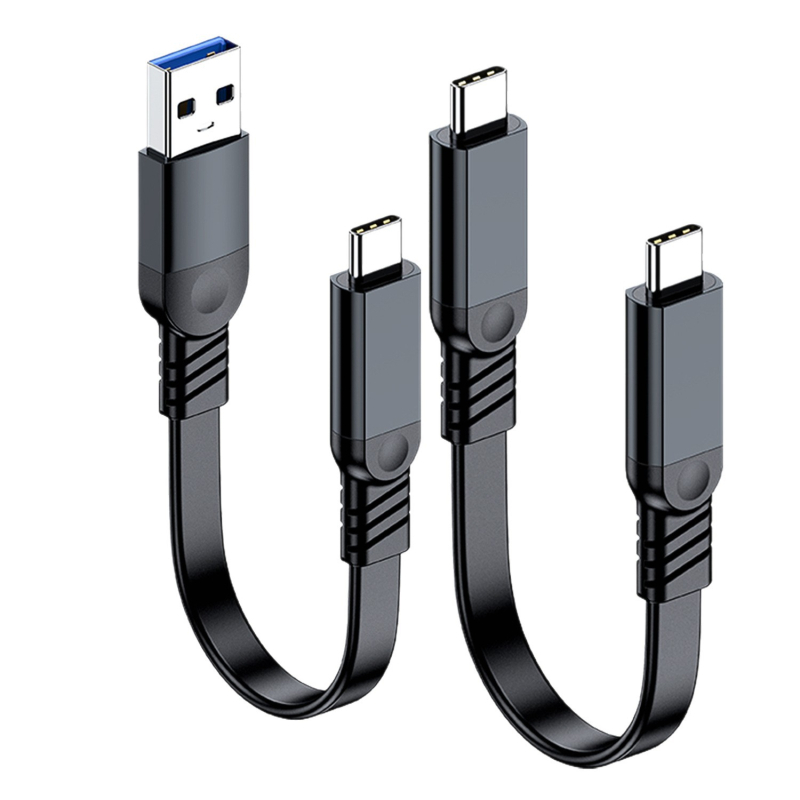 USB-A į USB-C duomenų kabelis, plokščias, 10 Gbps, 60W greitas įkrovimas, tinkamas išorinėms kietosioms diskams