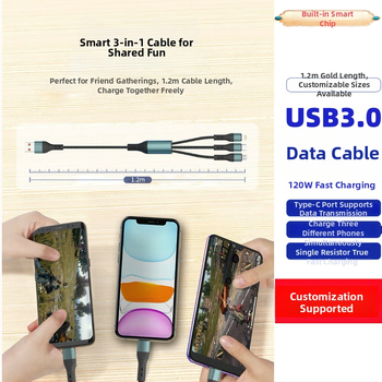 Ai line Rhino 3-in-1 greito įkrovimo duomenų kabelis su Lightning, Type-C ir Micro USB jungtimis, aliuminio lydinio korpusas, automatinis išjungimas, iki 6A maksimali galia