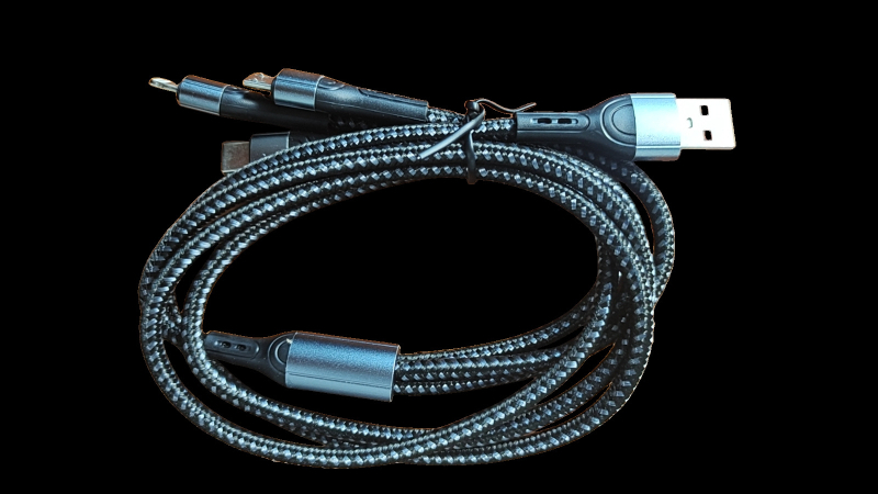 Ai line Rhino 3-in-1 greito įkrovimo duomenų kabelis su Lightning, Type-C ir Micro USB jungtimis, aliuminio lydinio korpusas, automatinis išjungimas, iki 6A maksimali galia