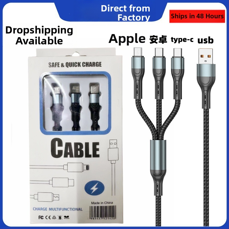 Ai line Rhino 3-in-1 greito įkrovimo duomenų kabelis su Lightning, Type-C ir Micro USB jungtimis, aliuminio lydinio korpusas, automatinis išjungimas, iki 6A maksimali galia