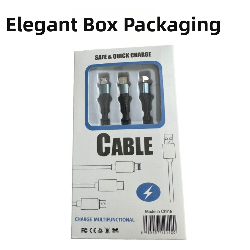 Ai line Rhino 3-in-1 greito įkrovimo duomenų kabelis su Lightning, Type-C ir Micro USB jungtimis, aliuminio lydinio korpusas, automatinis išjungimas, iki 6A maksimali galia