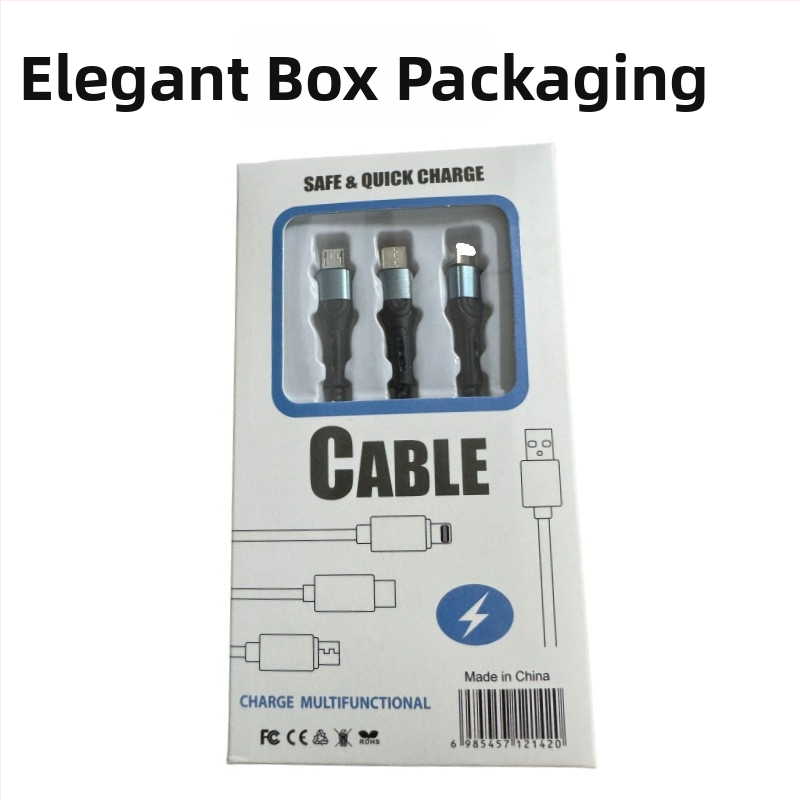 Ai line Rhino 3-in-1 greito įkrovimo duomenų kabelis su Lightning, Type-C ir Micro USB jungtimis, aliuminio lydinio korpusas, automatinis išjungimas, iki 6A maksimali galia