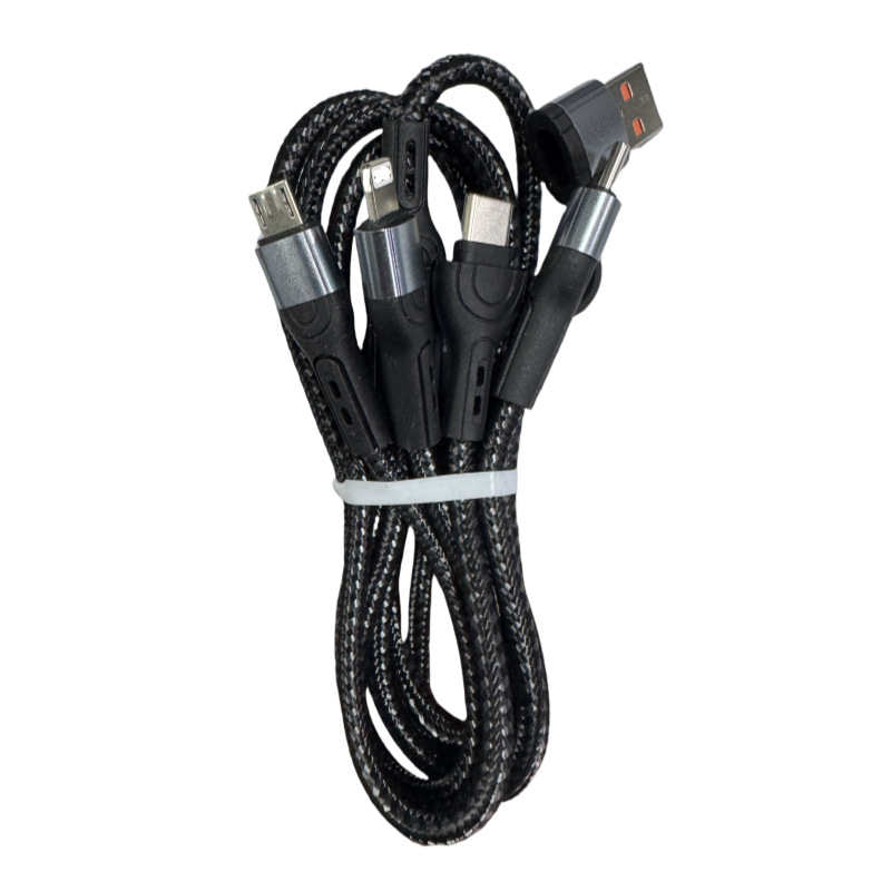 Ai line Rhino 3-in-1 greito įkrovimo duomenų kabelis su Lightning, Type-C ir Micro USB jungtimis, aliuminio lydinio korpusas, automatinis išjungimas, iki 6A maksimali galia