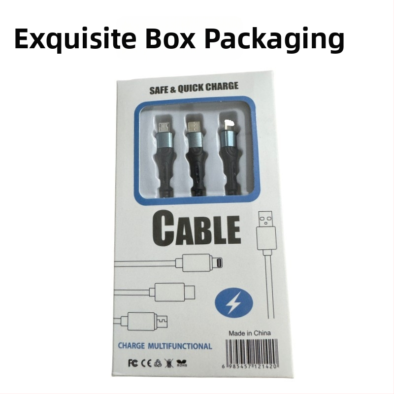 Ai line Rhino 3-in-1 greito įkrovimo duomenų kabelis su Lightning, Type-C ir Micro USB jungtimis, aliuminio lydinio korpusas, automatinis išjungimas, iki 6A maksimali galia