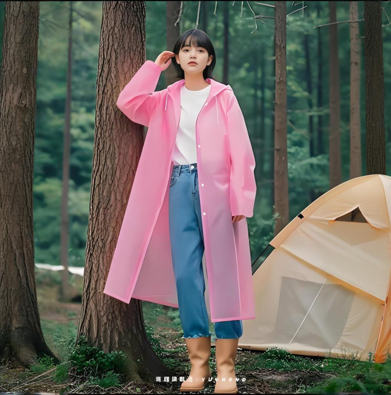 Vieno sluoksnio EVA lietaus pončas suaugusiems, unisex, tinkama žygiams, audinio storis 0.18