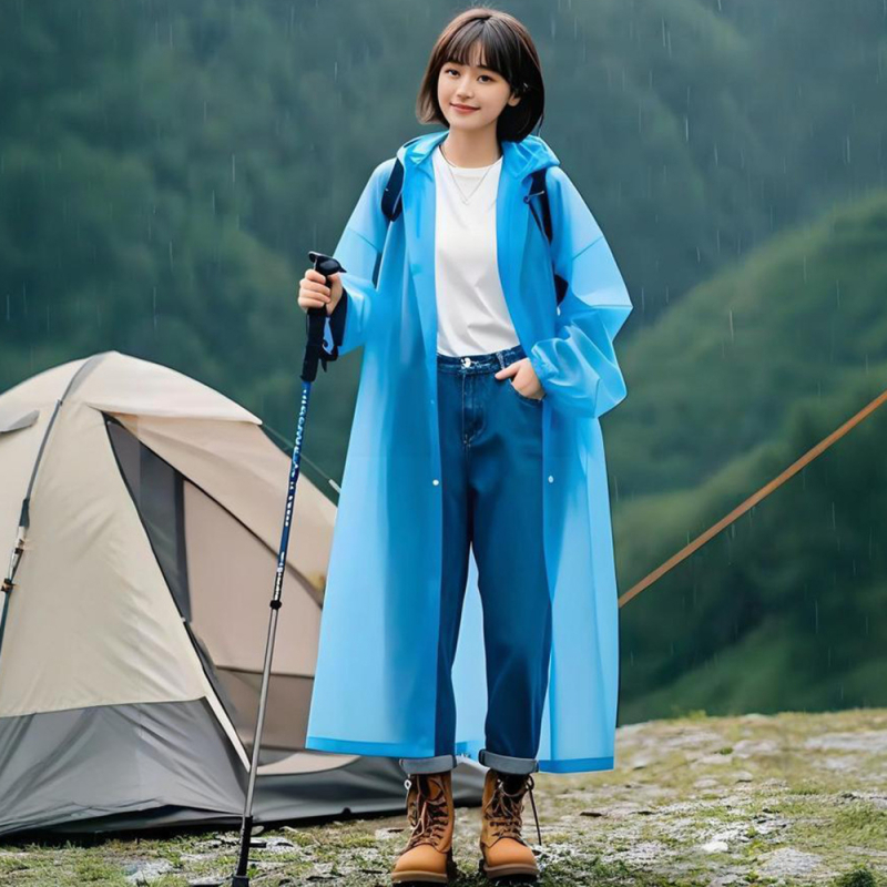 Vieno sluoksnio EVA lietaus pončas suaugusiems, unisex, tinkama žygiams, audinio storis 0.18