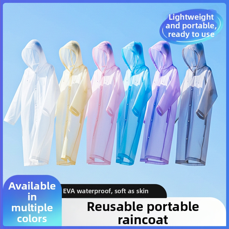 Žygio lietaus pončas iš EVA audinio, daugkartinis naudojimas suaugusiems, vienam asmeniui, ilgas ir nešiojamas, atsparus vandeniui su PE klijų sluoksniu (0.10 stores)