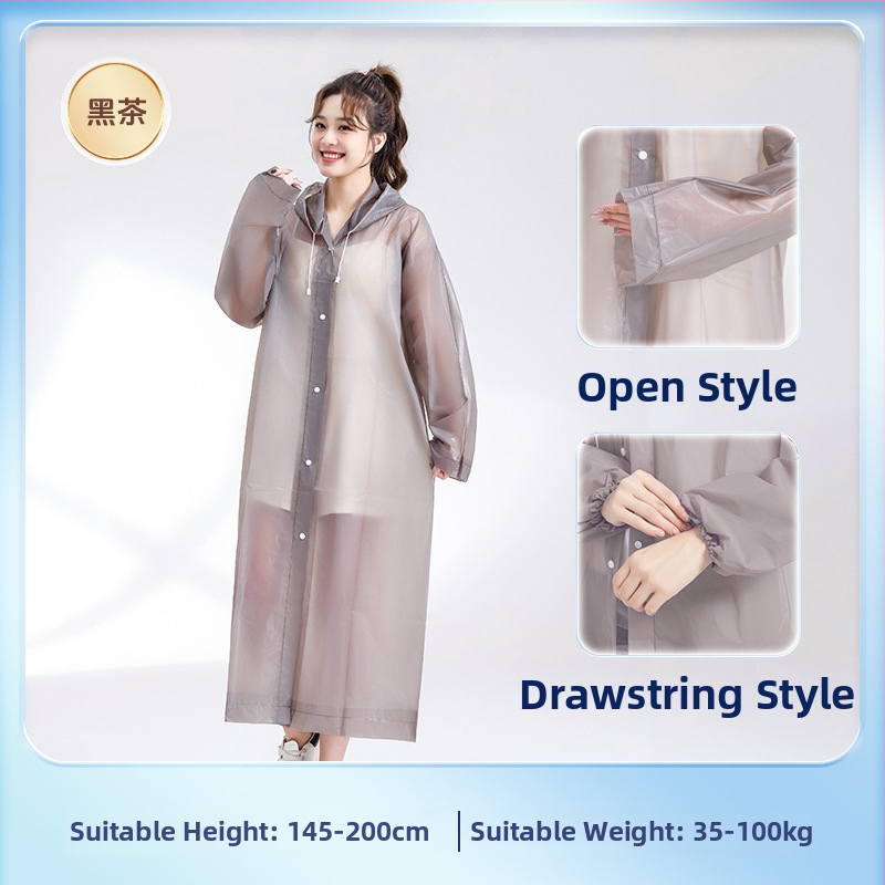 Žygio lietaus pončas iš EVA audinio, daugkartinis naudojimas suaugusiems, vienam asmeniui, ilgas ir nešiojamas, atsparus vandeniui su PE klijų sluoksniu (0.10 stores)